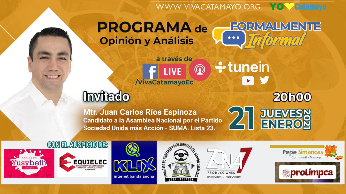 Fantasma_Ec's tweet photo. Los genios de @LaPosta_Ecu se inventan un programa de ciudadanos "comunes" que están de acuerdo o no con el Paro . Y lo primero que hacen es invitar a un Político, que de empresario no tiene nada . Director del Movimiento SUMA en Loja, amigo personal de Guillermo Lasso. GENIOS! https://t.co/fwXRznzbWO