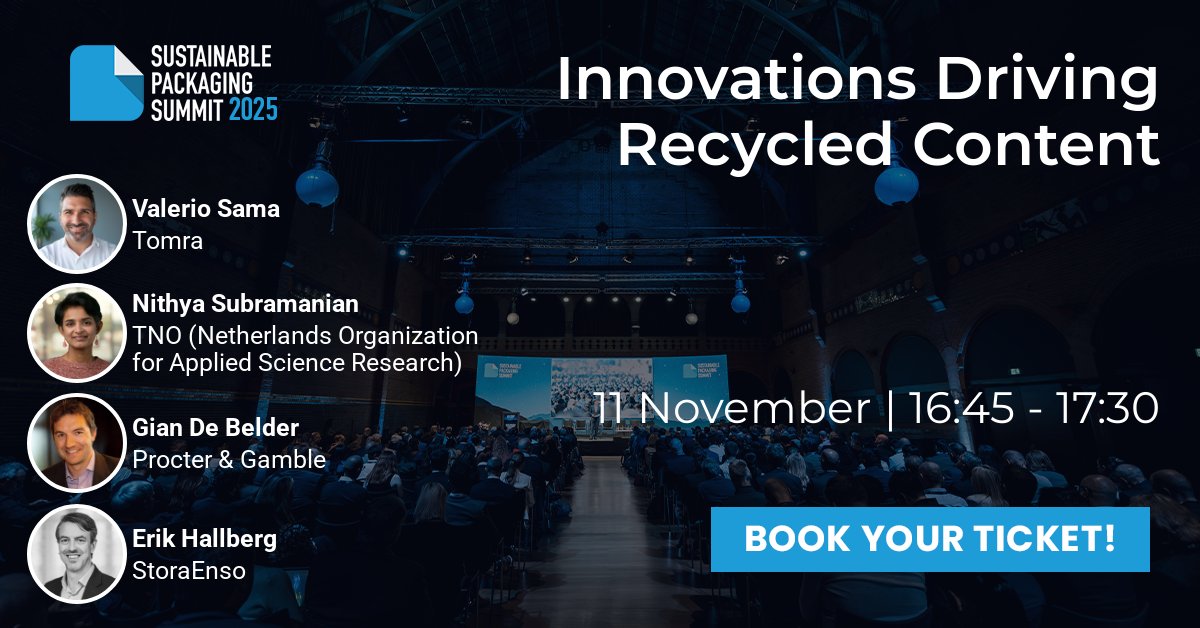PackagingEurope's tweet image. What’s holding back recycled content in packaging—and how do we fix it? 

Join Valerio Sama (@TOMRAGroup), Nithya Subramanian (TNO), Gian De Belder (@ProcterGamble) and Erik Hallberg (@storaenso) at #SustainablePackagingSummit 

Register now: packagingsummit.earth/?utm_source=So…

 #PCR