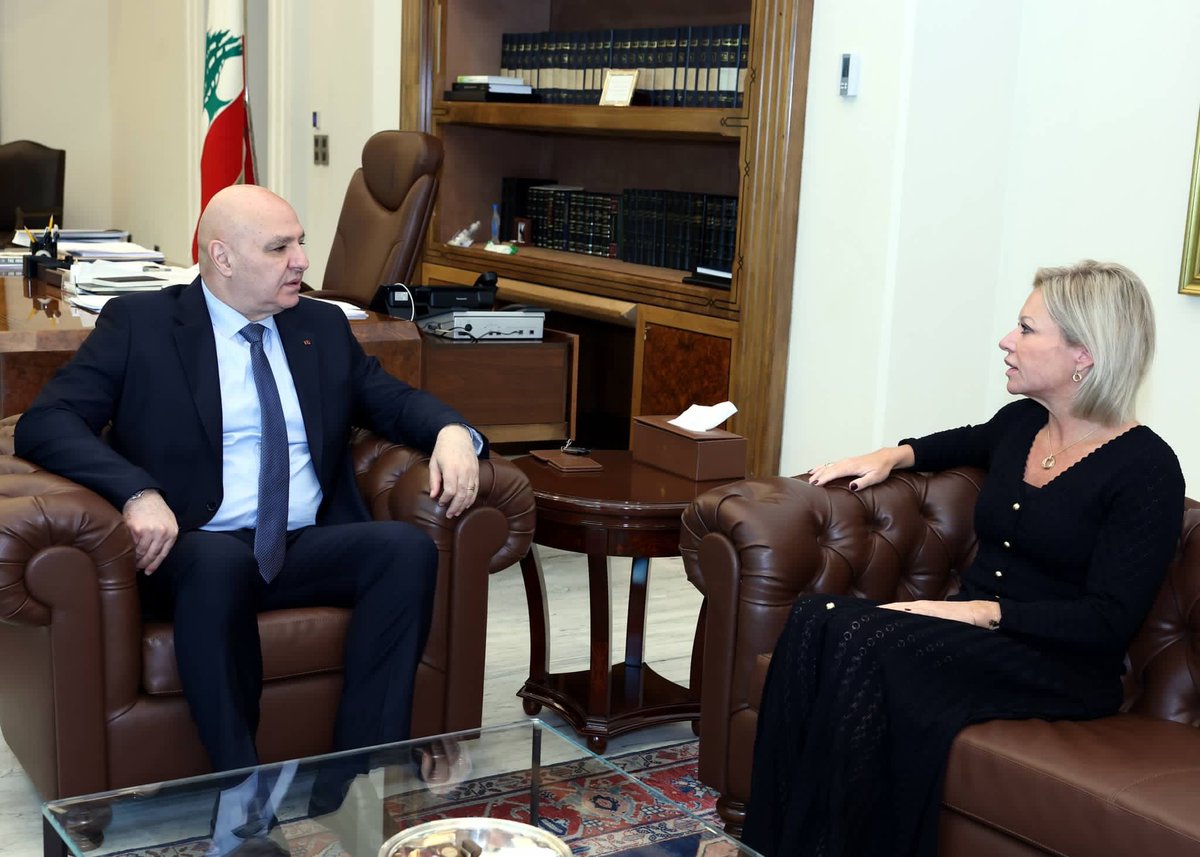 UNSCOL's tweet photo. UN Special Coordinator @jeaninehennis was received by President Joseph Aoun. They discussed prevailing regional and domestic developments, focusing on areas related to #resolution1701 https://t.co/0r7tZmYJG3