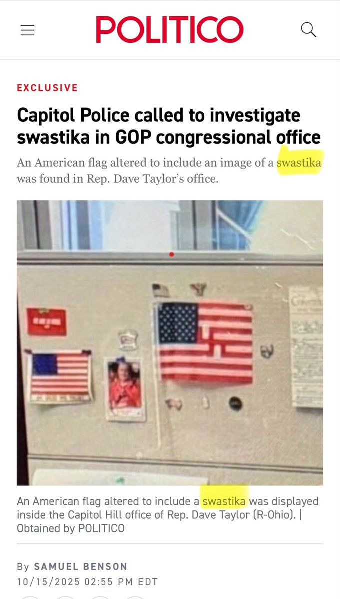 HinduAmerican's tweet image. This vile display is not a swastika, a sacred symbol, it is the Nazi symbol, also known as the hakenkreuz.
For reference hinduamerican.org/swastika-repor…
We would appreciate a correction @sambbenson @politico