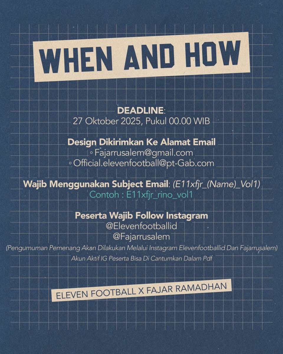 jadi, saya bareng Eleven Football Store bikin event kompetisi design, temanya fantasi timnas Indonesia. Percayalah, juara dan fresh money itu bonus, tapiii ada kesempatan lebih menarik yaitu beberapa karya terpilih nanti kita bisa pameran bareng, mini exhibition di toko Eleven!