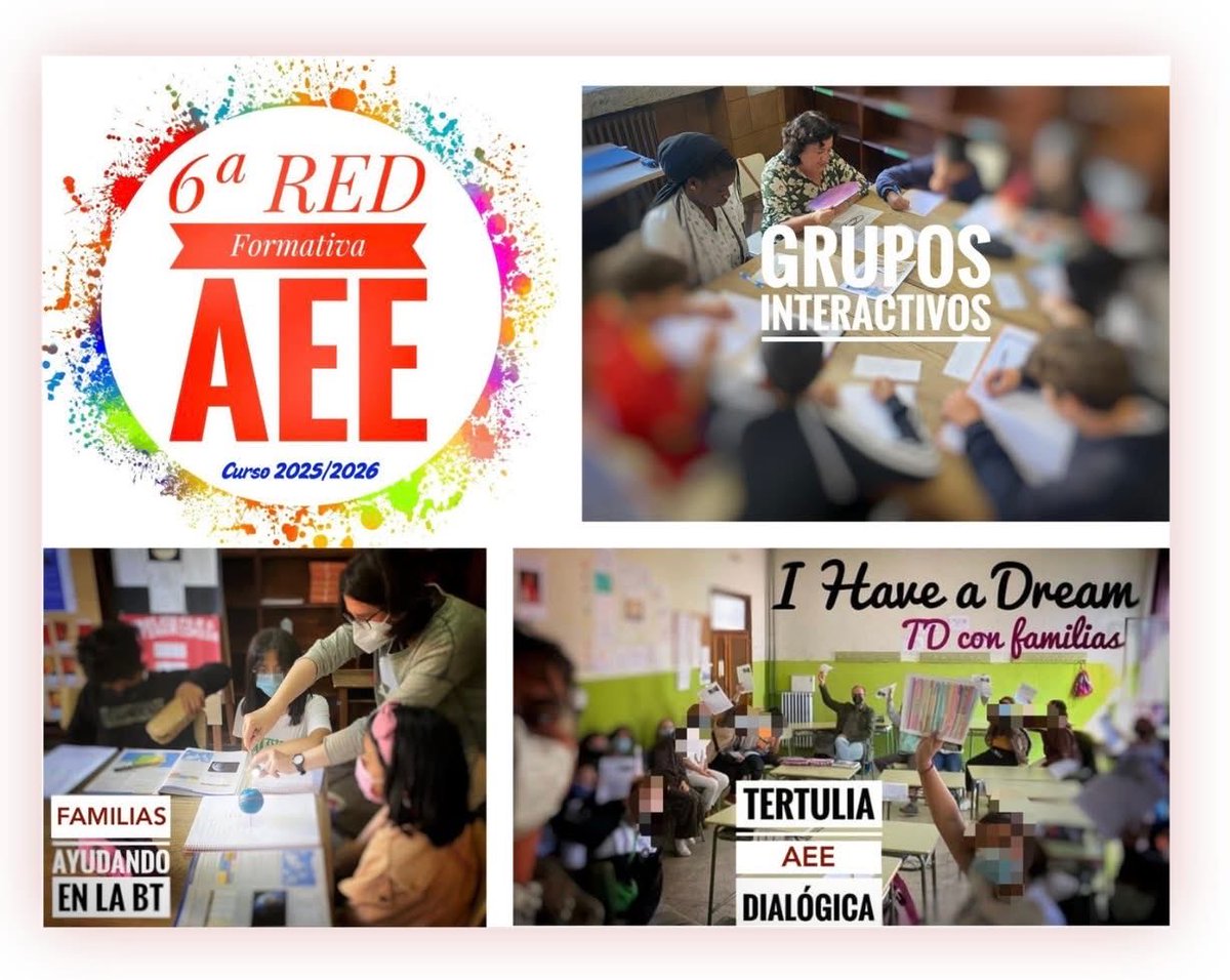 Todo listo para la 6ª Red formativa en AEE: cómo en entornos de libertad y respeto, la participación educativa de las familias con las Actuaciones Educativas de Éxito refuerzan el liderazgo docente con mejora académica y convivencia.

♥️Más de 70 docentes de 40 centros distintos