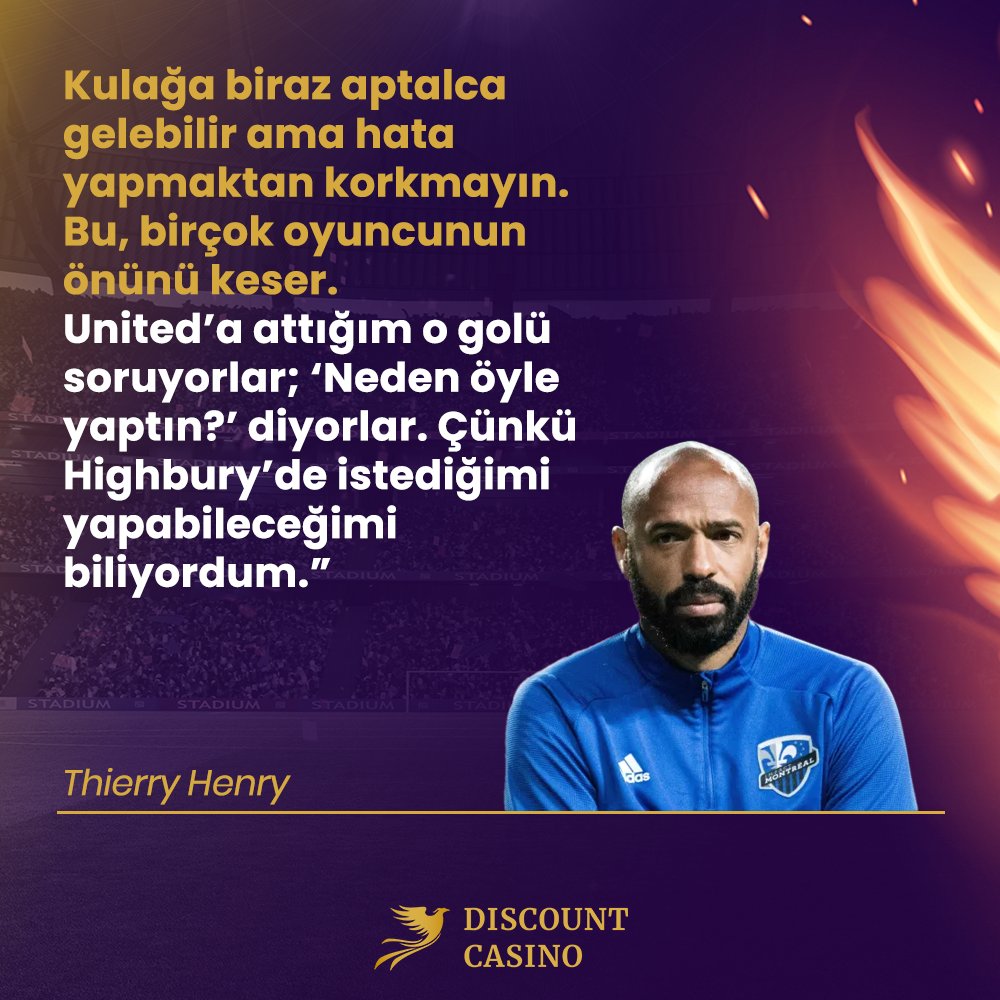🗨 Thierry Henry: "Kulağa biraz aptalca gelebilir ama hata yapmaktan korkmayın. Bu, birçok oyuncunun önünü keser. United'a attığım o golü soruyorlar; 'Neden öyle yaptın?' diyorlar. Çünkü istediğimi yapabileceğimi biliyordum." Discount Casino Giriş: tinyurl.com/4z5nx2ks