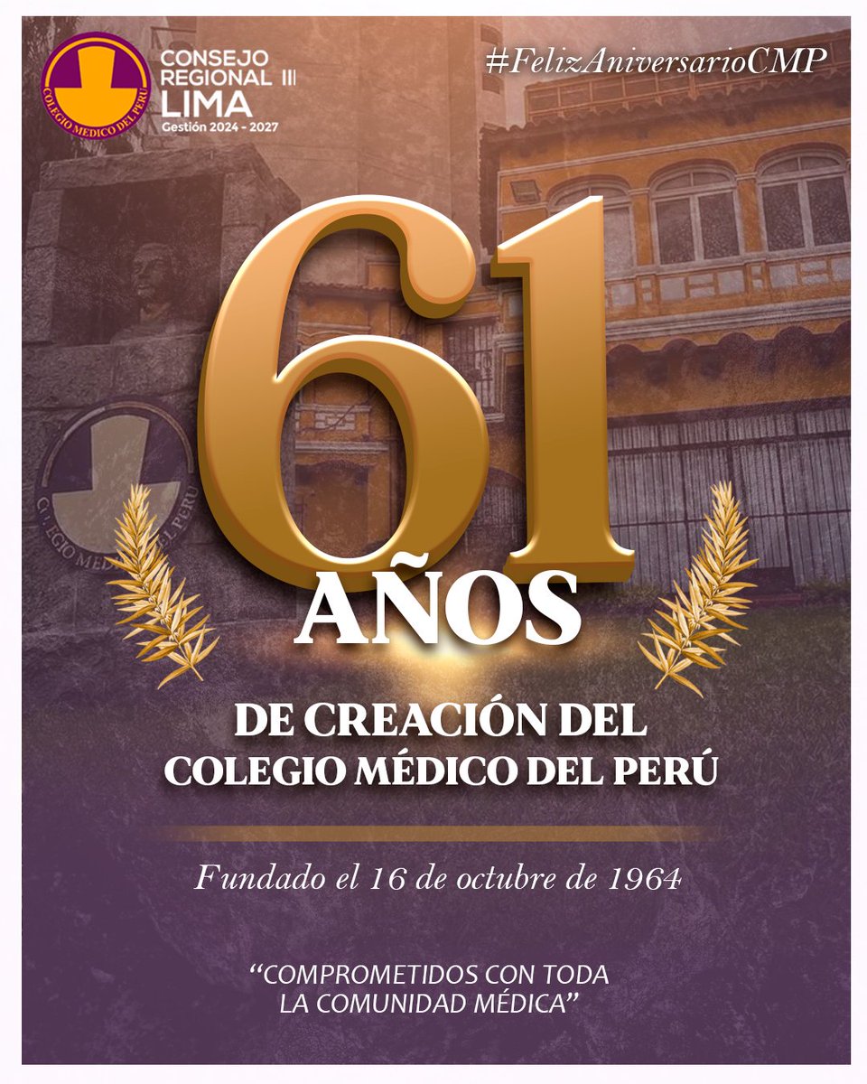 📷📷 61 Años de Historia, Compromiso y Vocación Médica 📷📷
Hoy celebramos el aniversario del Colegio Médico del Perú, más de 6 décadas siendo la voz, el respaldo y el compromiso de miles de médicos que, con vocación y entrega, dan todo por la salud de nuestra gente.