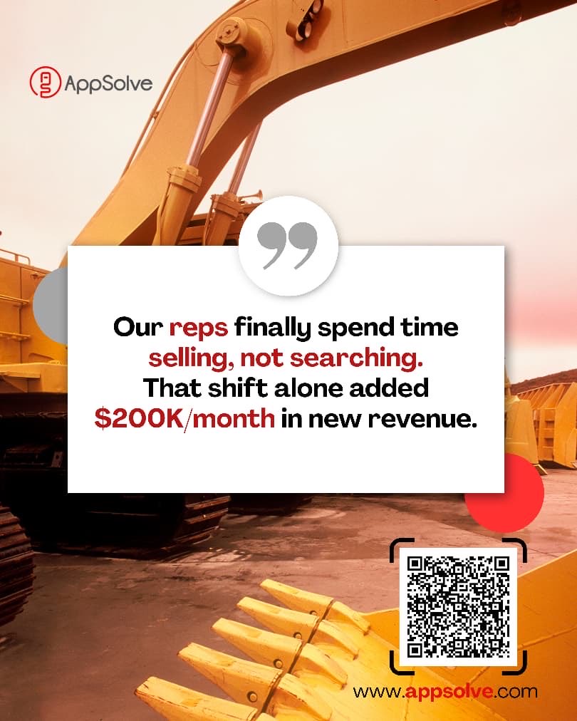 app_solve's tweet image. When your team stops searching and starts selling, everything changes.
$200K/month kind of change. 💥
#AppSolve #SalesforceIntegration #BusinessGrowth #CRM #EquipmentDealers #LeadRouting #ROI #Automation #SalesEnablement #AppSolveResults