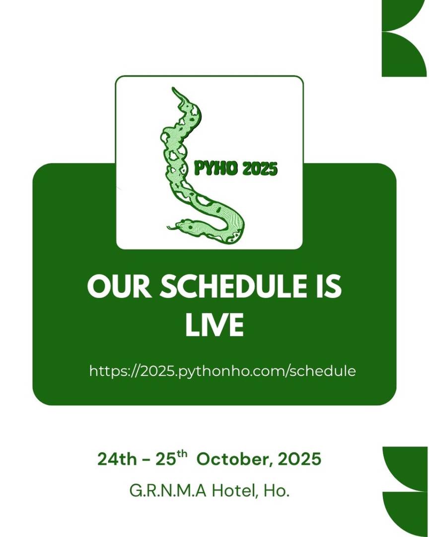 PythonHo's tweet image. 📣 The wait is over — the #PyHo2025 schedule is LIVE!
Check out the lineup of talks, workshops, and sessions happening in Ho this October 24–25.
Start planning your conference experience 🐍💚
👉 2025.pythonho.com/schedule
#PythonCommunity #PyHo #TechConference #OpenSource