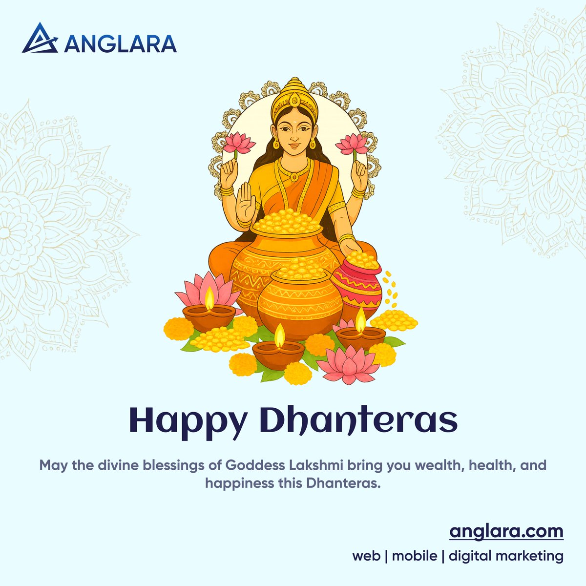 AnglaraDigital's tweet image. Wishing everyone a prosperous and joyful #Dhanteras! 🪔✨

On this auspicious day marking the beginning of #Diwali, let our lives be filled with health, wealth, and happiness, and may this festival bring light into our homes and workplaces.

#HappyDhanteras to all of you! 🪔✨