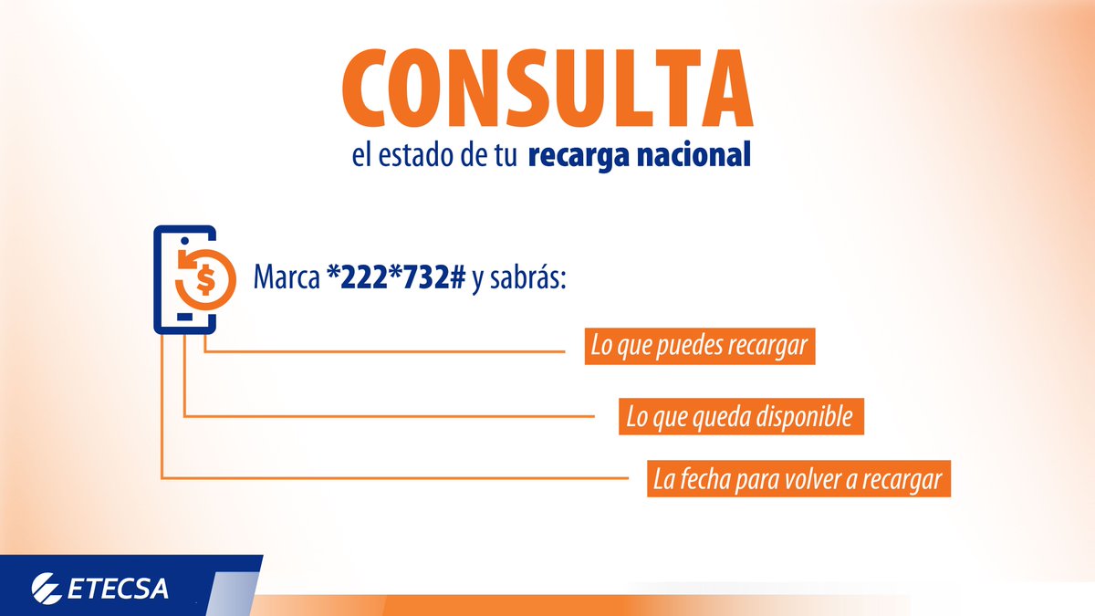 EtecsaServicios's tweet image. ¿Sabes cuándo recargar?. Te mostramos el código que  necesitas para conocer el estado de tus recargas. ¡Mantente informado! #EtecsaConCuba