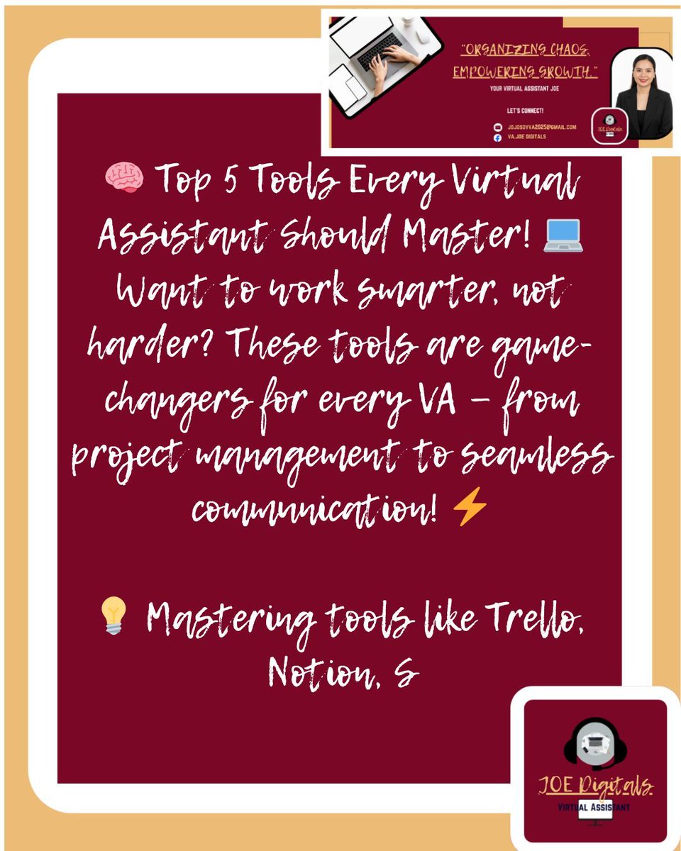 VAJOEDigitals's tweet photo. 🚀 The more efficient you are, the more clients trust you!

👉 Save this post for later &amp; comment your favorite VA tool below! 👇

#VirtualAssistantTools #ProductivityTips #WorkSmart https://t.co/uZXsXDLnqU