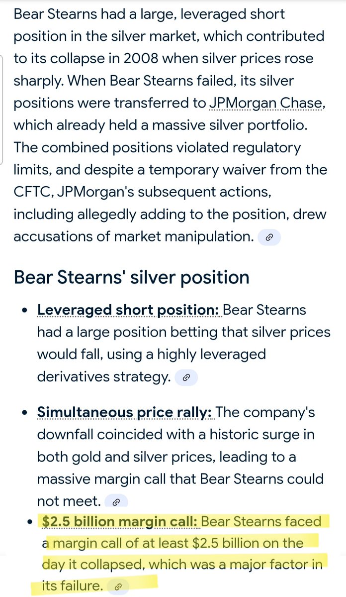 📣📣SILVER TOOK DOWN BEAR STEARNS 💣💣🔥🔥💣💣

2.5 BILLION MARGIN CALL ON SILVER ON THE DAY IT COLLAPSED 

They want people to think it was the subprime mortgage crisis that took down Bear Stearns but that was only part of the equation.

The major reason Bear Stearns failed was