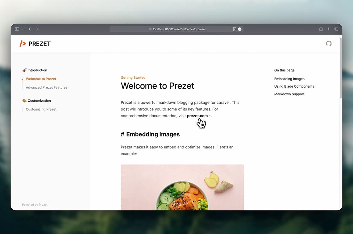 MadeWithLaravel's tweet image. Markdown blogging for Laravel: Prezet by @benbjurstrom lets you transform markdown files into SEO-friendly blogs, articles, and documentation 📖 - madewithlaravel.com/prezet