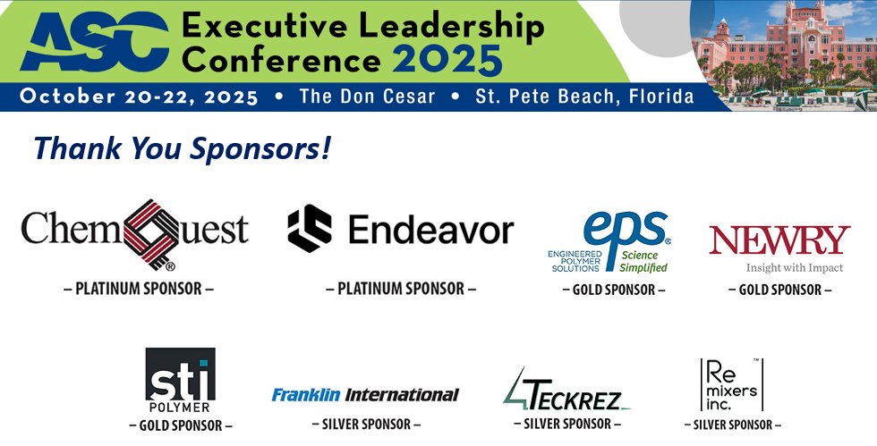 ASCouncil's tweet image. Next week&apos;s Executive #Leadership Conference in St. Pete Beach, FL could not be possible without the generous, and often continuous support of leading companies inside and outside the #adhesive &amp;amp; #sealant industry --THANK YOU 2025 SPONSORS!