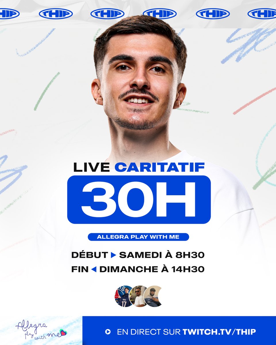 LIVE CARITATIF 30H !  🎁💵

Ce Samedi je lance un Live 30h au profit de <a href="/AllegraPwithme/">Allegraplaywithme</a>, une association qui œuvre pour des enfants hospitalisés/soins en leur apportant un accès aux Jvidéos ! ❤️

On a une dizaine de footballeurs qui nous ont envoyés des maillots portés/signés à