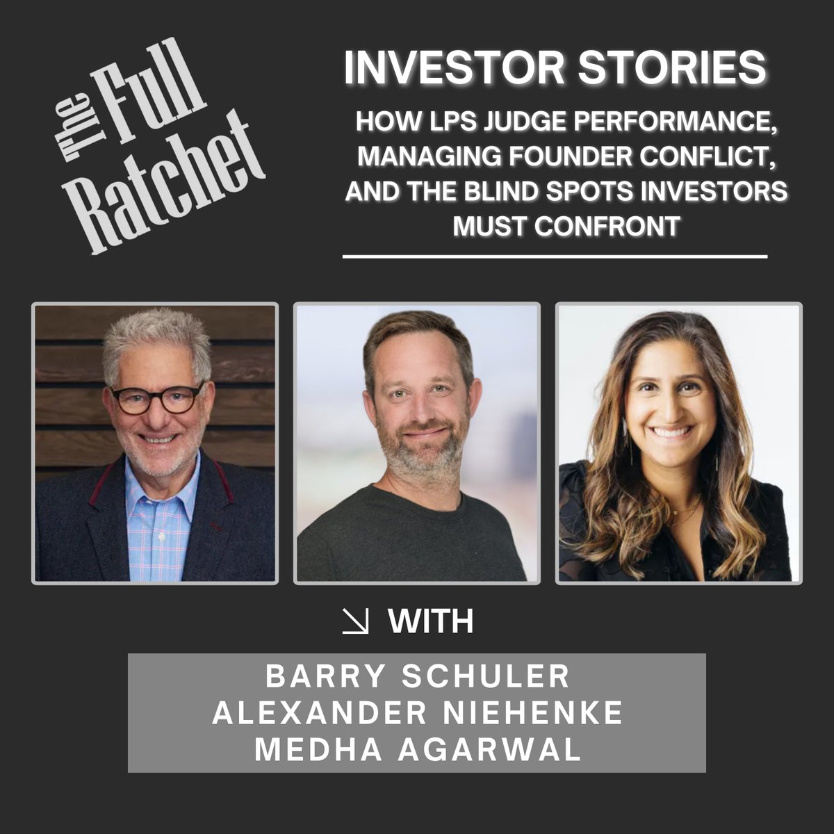The Full Ratchet (@tfr_pod) on Twitter photo What’s the one question that stopped these investors in their tracks?
<a href="/BSchuler/">Barry Schuler</a> (<a href="/dfjgrowth/">DFJ Growth</a>), <a href="/aniehenke/">Alexander Niehenke</a> (<a href="/scalevp/">Scale Venture Partners</a>), and <a href="/mkhandel/">Medha Agarwal</a> (<a href="/defyvc/">defy.vc</a>) share the smartest questions they’ve ever been asked—by LPs, founders, and peers in Investor Stories Segment 433. Link in bio. What’s the one question that stopped these investors in their tracks?
<a href="/BSchuler/">Barry Schuler</a> (<a href="/dfjgrowth/">DFJ Growth</a>), <a href="/aniehenke/">Alexander Niehenke</a> (<a href="/scalevp/">Scale Venture Partners</a>), and <a href="/mkhandel/">Medha Agarwal</a> (<a href="/defyvc/">defy.vc</a>) share the smartest questions they’ve ever been asked—by LPs, founders, and peers in Investor Stories Segment 433. Link in bio.