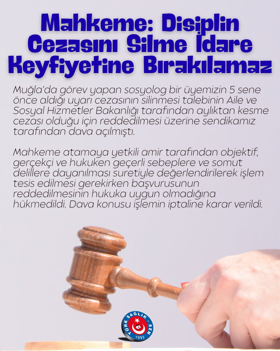 Mahkeme: Disiplin Cezasını Silme İdare Keyfiyetine Bırakılamaz 
Ayrıntılar haberimizde 👇turksagliksen.org.tr/mahkeme--disip…