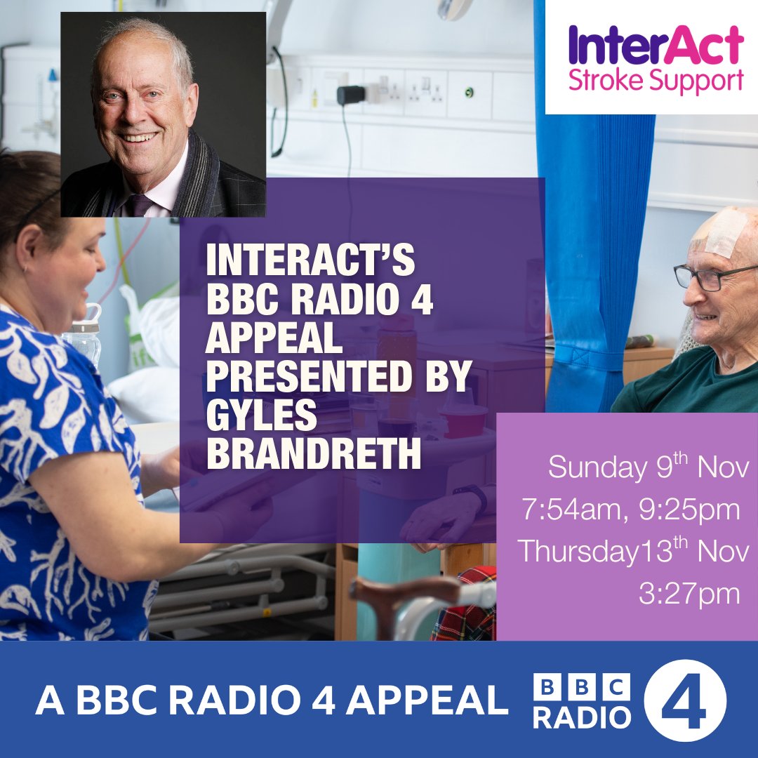 InterAct Stroke Support (@interactstroke) on Twitter photo We are honoured to announce...<a href="/GylesB1/">Gyles Brandreth</a> will be presenting a <a href="/BBCRadio4/">BBC Radio 4</a> appeal in support of InterAct Stroke Support this November.
Tune in to BBC Radio 4 on Sunday 9th November or Thursday 13th November to hear more about why Gyles Brandreth wants to represent us for this We are honoured to announce...<a href="/GylesB1/">Gyles Brandreth</a> will be presenting a <a href="/BBCRadio4/">BBC Radio 4</a> appeal in support of InterAct Stroke Support this November.
Tune in to BBC Radio 4 on Sunday 9th November or Thursday 13th November to hear more about why Gyles Brandreth wants to represent us for this