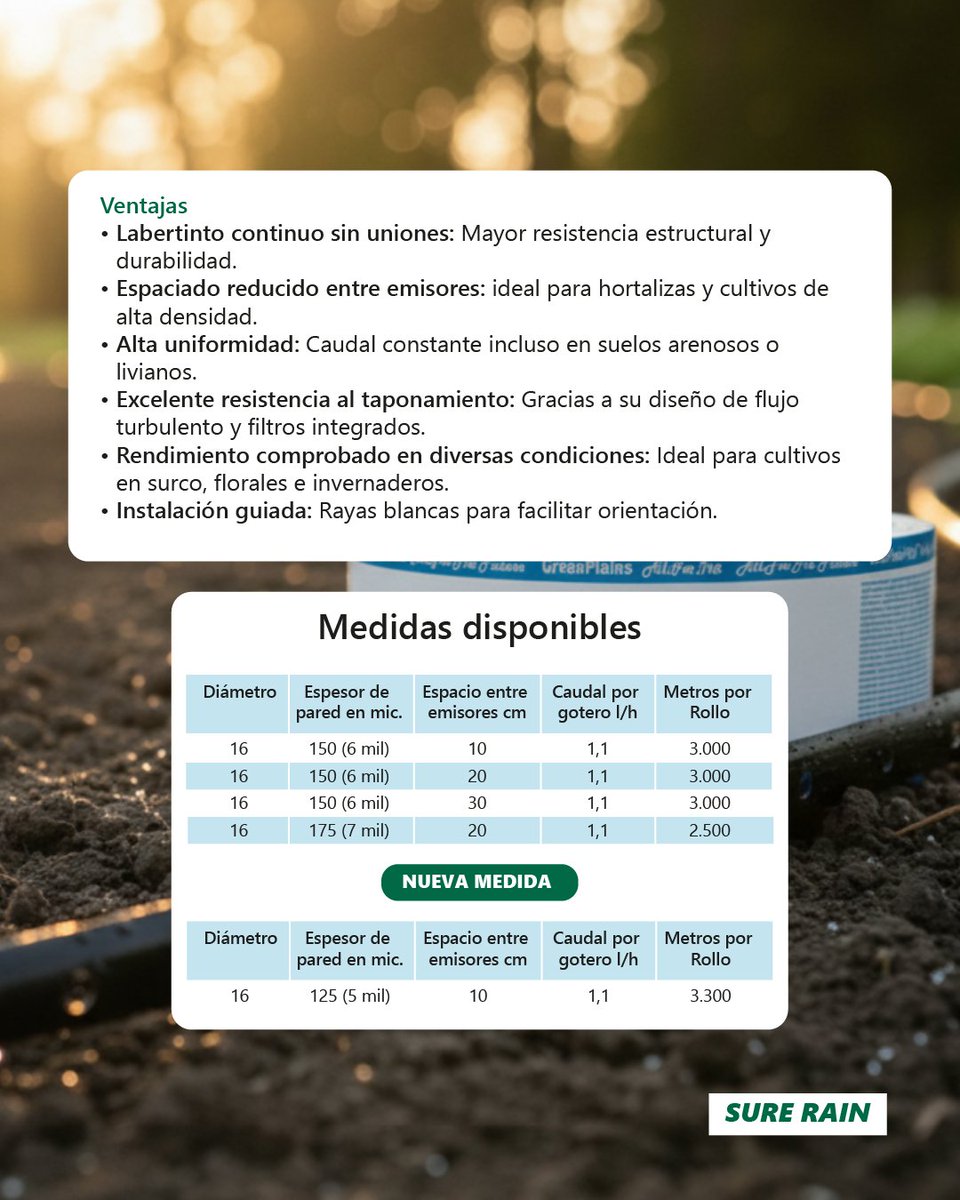 SureRain's tweet image. 💧 Máxima uniformidad y resistencia con la CINTA DE GOTEO APOLLO 💧

¿Buscás la forma más eficiente de regar tus cultivos de alta densidad o tus hortalizas?

La tecnología de APOLLO te ofrece:
✅ Laberinto continuo sin uniones: mayor durabilidad y resistencia estructural.