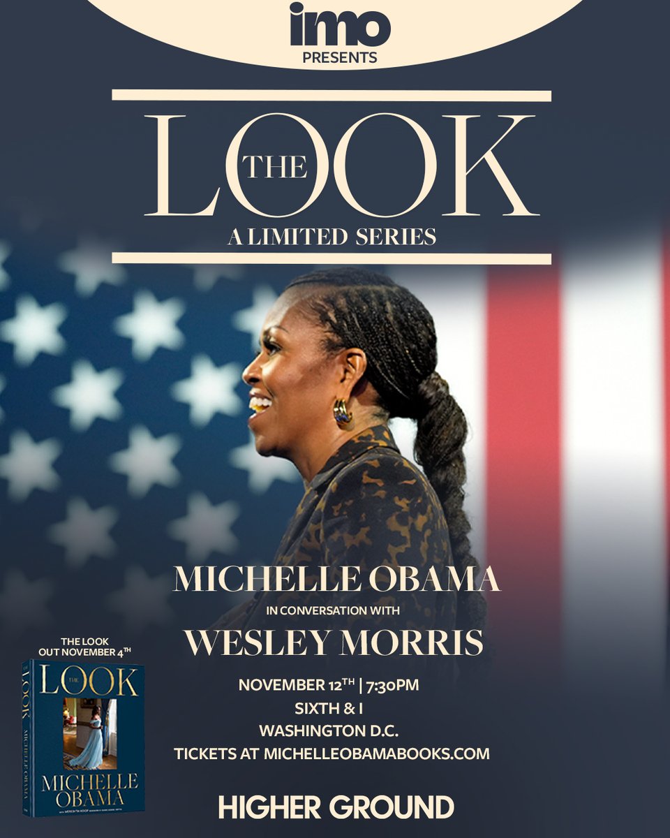 CrownPublishing's tweet image. Join @MichelleObama for a discussion of THE LOOK! 
11/5, 8 PM EST 
Brooklyn, NY 
With Tracee Ellis Ross 

11/12, 7:30 PM EST 
Washington D.C. 
With Wesley Morris 

Tickets go on sale 10/20! 

Learn more at the link: michelleobamabooks.com