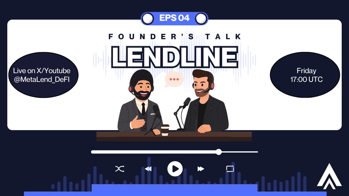 This week's LendLine will be hosted on Friday (tomorrow) at 17:00 UTC right here on X and Youtube. 

Join our founders in a live broadcast to catch the latest MetaLend updates, the rising trends in DeFi and maybe even some leaks.

Mark your calendars and bring your questions!