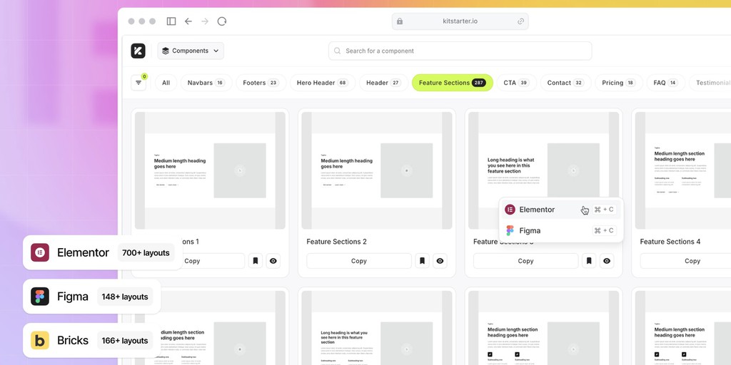 Ahoidev's tweet image. Kitstarter is a new collection of premium layouts for #Elementor, #BricksBuilder and #Figma. #WordPress

Read more 👉 aho.is/bcdf8c61