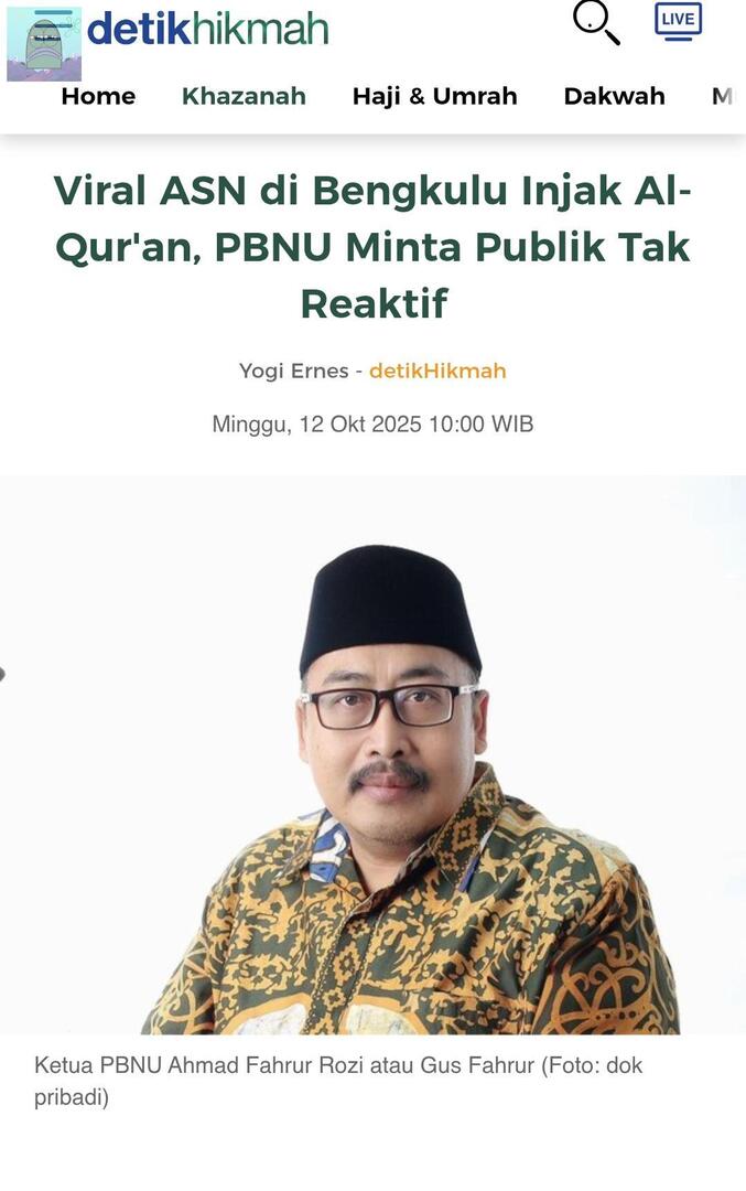 Alquran Loh yang di injak ASN BENGKULU

Sekali lagi Alquran loh kitab suci umat islam kok bisa bisanya respon nya sesoft ini ??

Gak ada juga pengerahan massa untuk geruduk Pemda Bengkulu untuk pecat itu ASN