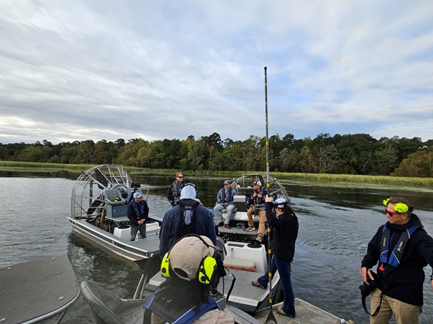 Director Myra Reece joined Senators Russell Ott + Jeff Zell and Santee Cooper to explore Lake Marion’s fight against invasive plants like hydrilla + giant salvinia. 

Our team works year-round to protect SC’s waters + native habitats. bit.ly/4nUrE0h

#ProtectSCWaters