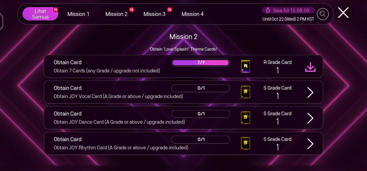 Abis mt dadakan malah ngaco, baru obtain 1 card malah di misi nya udah 7 wkwkwk