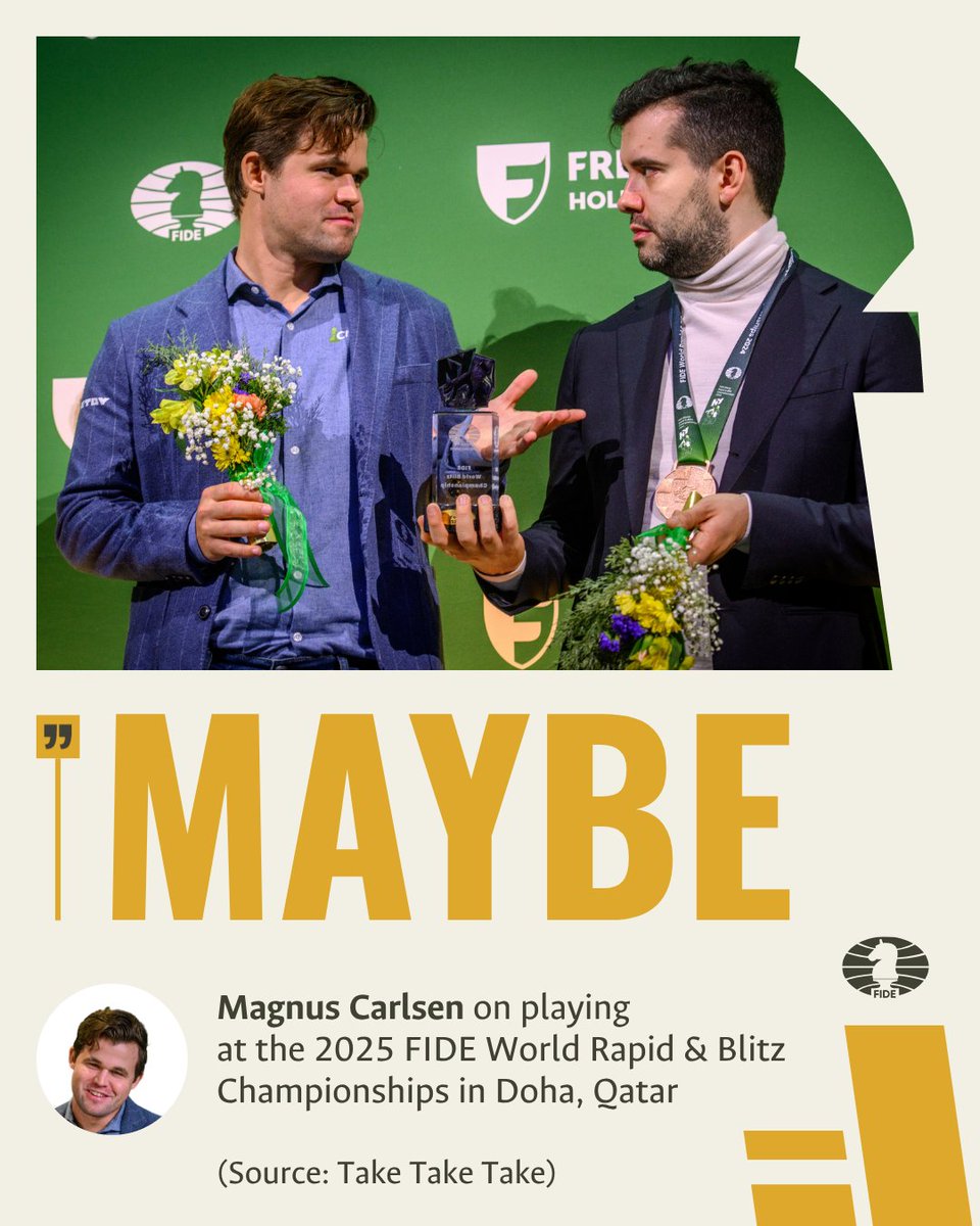 🤔 Are you looking forward to this?

♟ 2025 FIDE World Rapid &amp; Blitz Championships
📍 Doha, Qatar 🇶🇦 
🗓 December 25-31

#RapidBlitz