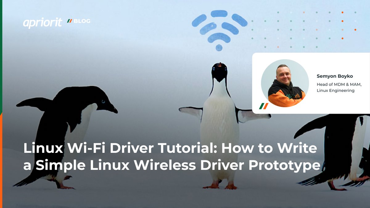 Apriorit's tweet image. Driver development 💻 is crucial for many projects involving custom hardware, complex requirements, and embedded products. This article dives into the details of Linux Wi-Fi 📶 drivers.
Our tutorial will equip you with practical skills to design a functional driver prototype…