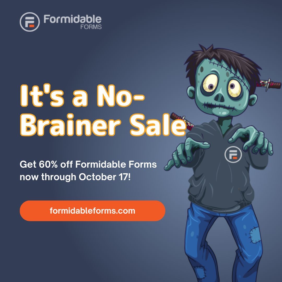 FormidableForms's tweet image. 🧟 Time's running out… Our No-Brainer Sale ends TOMORROW! Click below to get 60% off Formidable Forms before this deal goes back to the graveyard.
Get this special discount: formidableforms.com/go/x-no-brainer
#webdev #devtools #nocode #wordpresscommunity