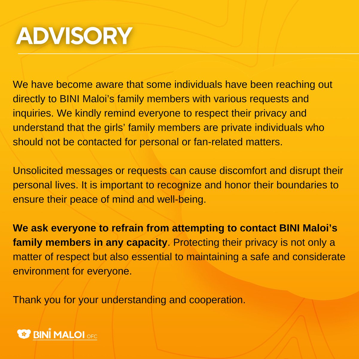 BiniMaloiOFC's tweet image. ADVISORY.