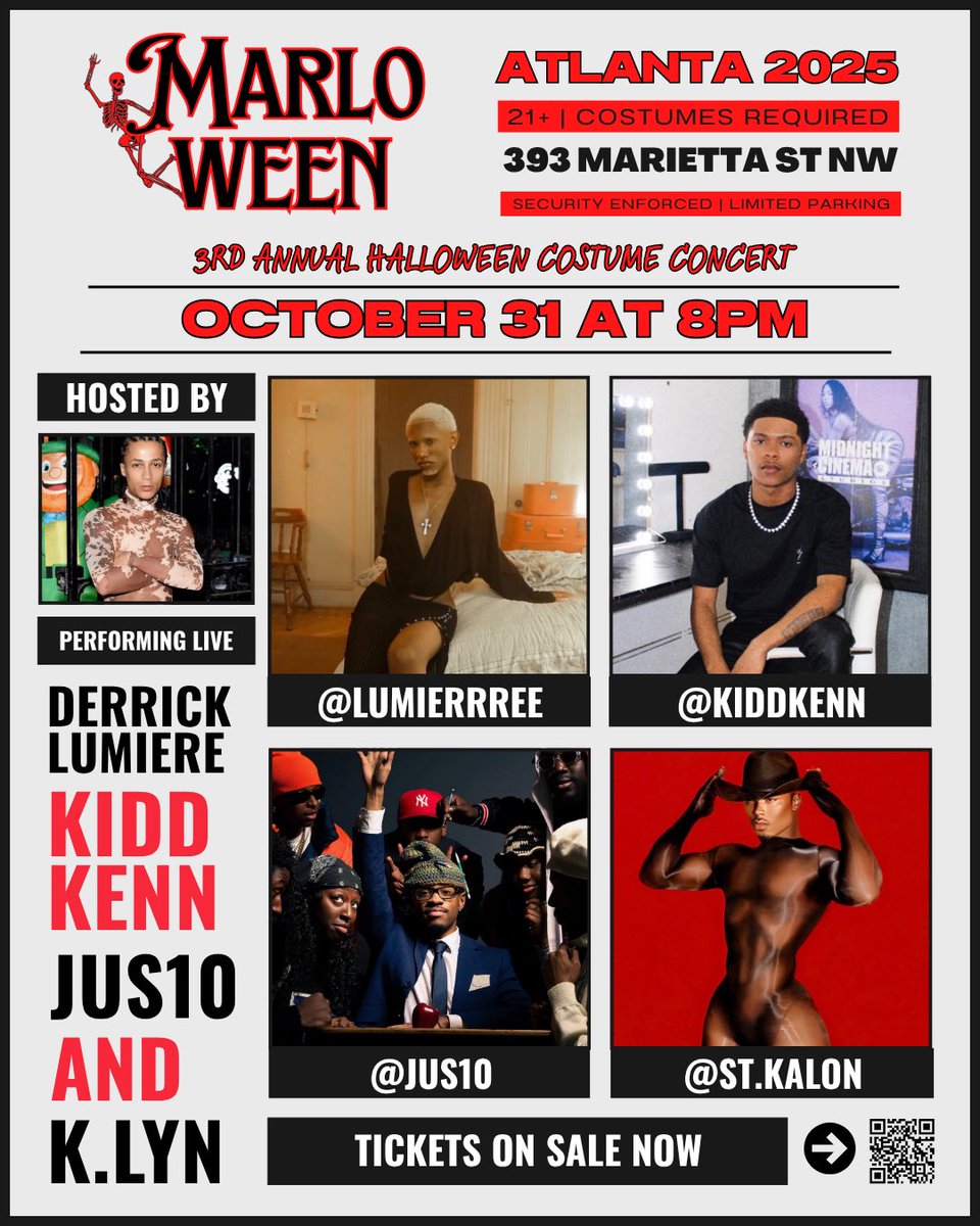 $$$HEMAR (@shemarspov) on Twitter photo MARLOWEEN 2025 ๐ COSTUME CONCERT
๐๏ธ HALLOWEEN NIGHT (10/31)
โ๏ธ DOORS OPEN AT 8PM
๐ 393 MARIETTA ST NW
ATLANTA, GEORGIA
PERFORMANCES BY:
๐ค Derrick Lumiere <a href="/lumieerrreee/">Derrick Lumiere</a>
๐ค Kidd Kenn <a href="/kiddkenn/">KIDD KENN 2.0</a>
๐ค JUS10 <a href="/justenross_/">Jus๐</a>
๐ค K.LYN
GET YOUR TICKETSโฌ๏ธ
marloween2025.eventbrite.com MARLOWEEN 2025 ๐ COSTUME CONCERT
๐๏ธ HALLOWEEN NIGHT (10/31)
โ๏ธ DOORS OPEN AT 8PM
๐ 393 MARIETTA ST NW
ATLANTA, GEORGIA
PERFORMANCES BY:
๐ค Derrick Lumiere <a href="/lumieerrreee/">Derrick Lumiere</a>
๐ค Kidd Kenn <a href="/kiddkenn/">KIDD KENN 2.0</a>
๐ค JUS10 <a href="/justenross_/">Jus๐</a>
๐ค K.LYN
GET YOUR TICKETSโฌ๏ธ
marloween2025.eventbrite.com