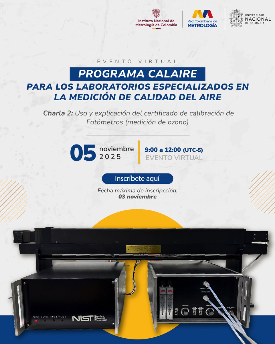 Desde la #RCM del <a href="/INMdeColombia/">Instituto Nacional de Metrología - INM de Colombia</a> te invitamos de este espacio que brindará herramientas técnicas para comprender la #Trazabilidad y la #Incertidumbre de #Medición, fortaleciendo la toma de decisiones en el análisis del #OzonoTroposférico. Inscríbete aquí: forms.office.com/r/VXrUMbSg7i