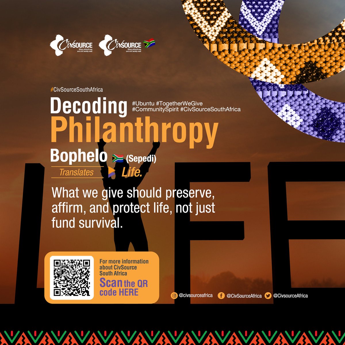 #DecodingPhilanthropy 
 “Bophelo” 🇿🇦 (Sepedi)
✍🏾Translates to
 💚Life.
 
What we give should preserve, affirm, and protect life, not just fund survival.
 
🫶🏾 Give like you’re rooting for someone’s next breath, not their last resort.
 
ℹ️ <a href="/CivSourceSA/">CivSource South Africa</a> 🔗: civsourceafrica.com/civsource-sout…