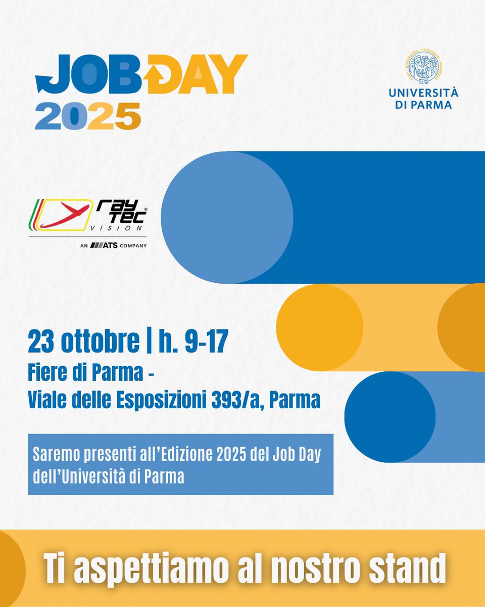 Raytec_Sorting's tweet image. Hai voglia di mettere in gioco il tuo talento e iniziare la tua carriera nel mondo del #FoodTech?
Vieni a trovarci al #JobDay dell'@unipr!
📅 23 ottobre 2025
📍 Fiere di Parma, Padiglione 7 – Via delle Esposizioni 393/a, Parma
Ti aspettiamo!