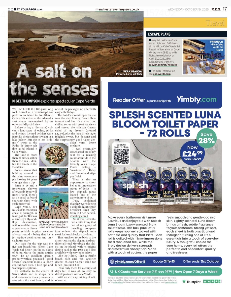 One last bit of post-redundancy regional newspaper byline bothering! No more, honest! Manchester Evening News #travel page lead on a quick but fun easyJet group press trip to Cape Verde. 
Lousy headline pun, I'd get rid of the idiot who wrote that