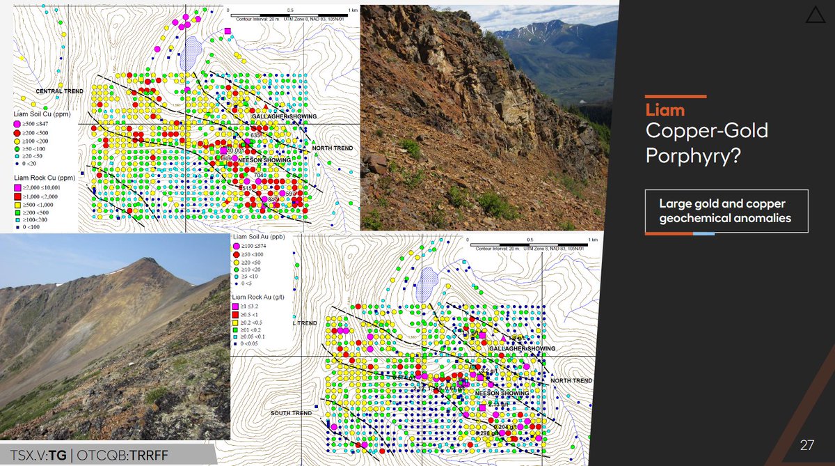 Liam Project: A Promising Copper-Gold Porphyry Target in the Yukon  ✨ 

💡  Our Liam Property shows large, coincident gold‑, bismuth‑, and arsenic‑in‑soil anomalies, common pathfinder signatures for porphyry systems or reduced intrusion‑related gold systems (RIRGS). In addition,