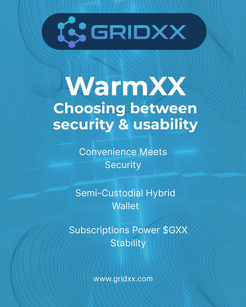 gridxxcom's tweet image. Why choose between usability and safety? WarmXX offers a semi-custodial wallet blending convenience with premium protection. Subscription and enterprise revenue support long-term $GXX stability.

#GridXX #WarmXX #CryptoWallet #DeFiSecurity #UserSafety #BlockchainTrust