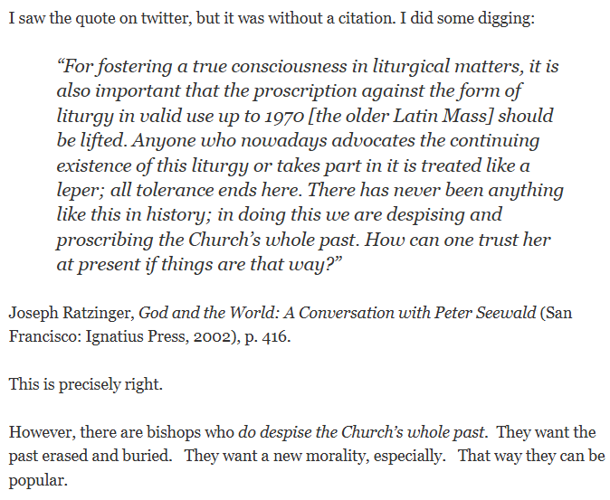 These people are very good at quoting selectively. Whenever it suits their cause, Ratzinger is hyped as an authority; whenever it damages their cause, Ratzinger is ignored or downplayed. What silly game is this? 