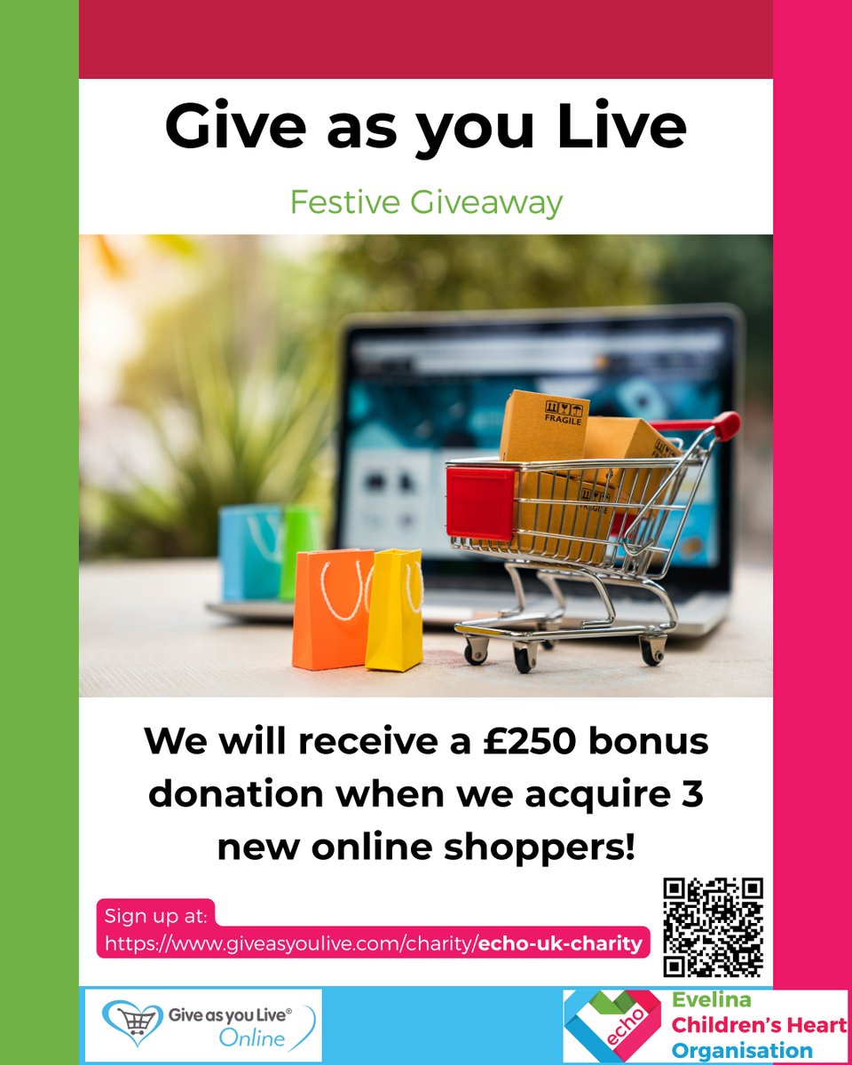 ECHO (@echoukcharity) on Twitter photo Across the festive season, when 3 new supporters sign up and shop through Give as You Live, ECHO will receive a £250 bonus donation — at no extra cost to you!
If you'd like to join in, it only takes a minute to sign up:
👉 giveasyoulive.com/charity/echo-u…
📱 Or scan the QR code above Across the festive season, when 3 new supporters sign up and shop through Give as You Live, ECHO will receive a £250 bonus donation — at no extra cost to you!
If you'd like to join in, it only takes a minute to sign up:
👉 giveasyoulive.com/charity/echo-u…
📱 Or scan the QR code above