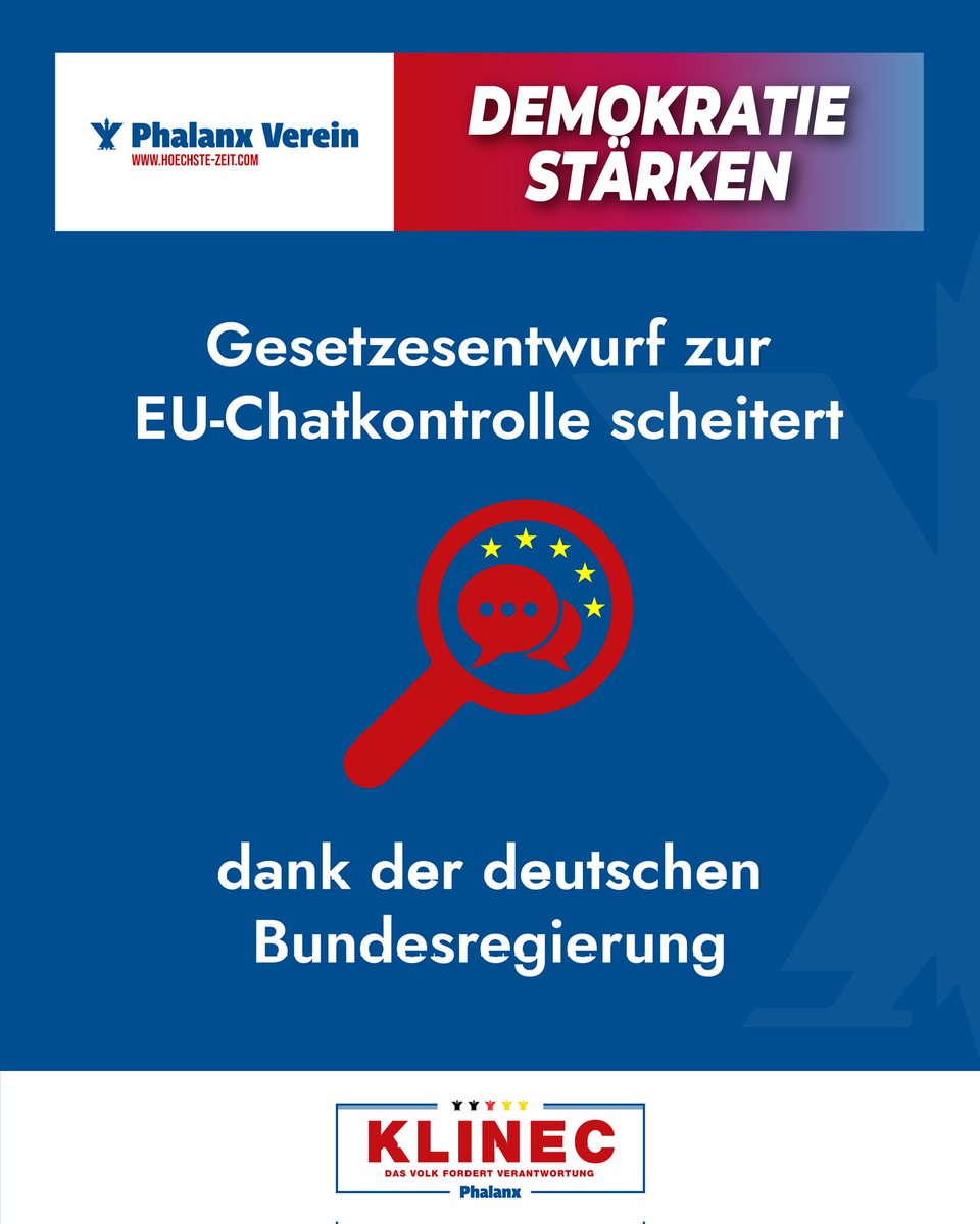 maxklinec's tweet image. Die ursprünglich für vorgestern am 14.10.2025 geplante #Abstimmung über die EU-#Chatkontrolle wurde abgesagt, da sich im Vorfeld keine ausreichende #Mehrheit für den aktuellen #Gesetzesentwurf abzeichnete. Insbesondere der #Widerstand der #deutschen Bundesregierung war ein…