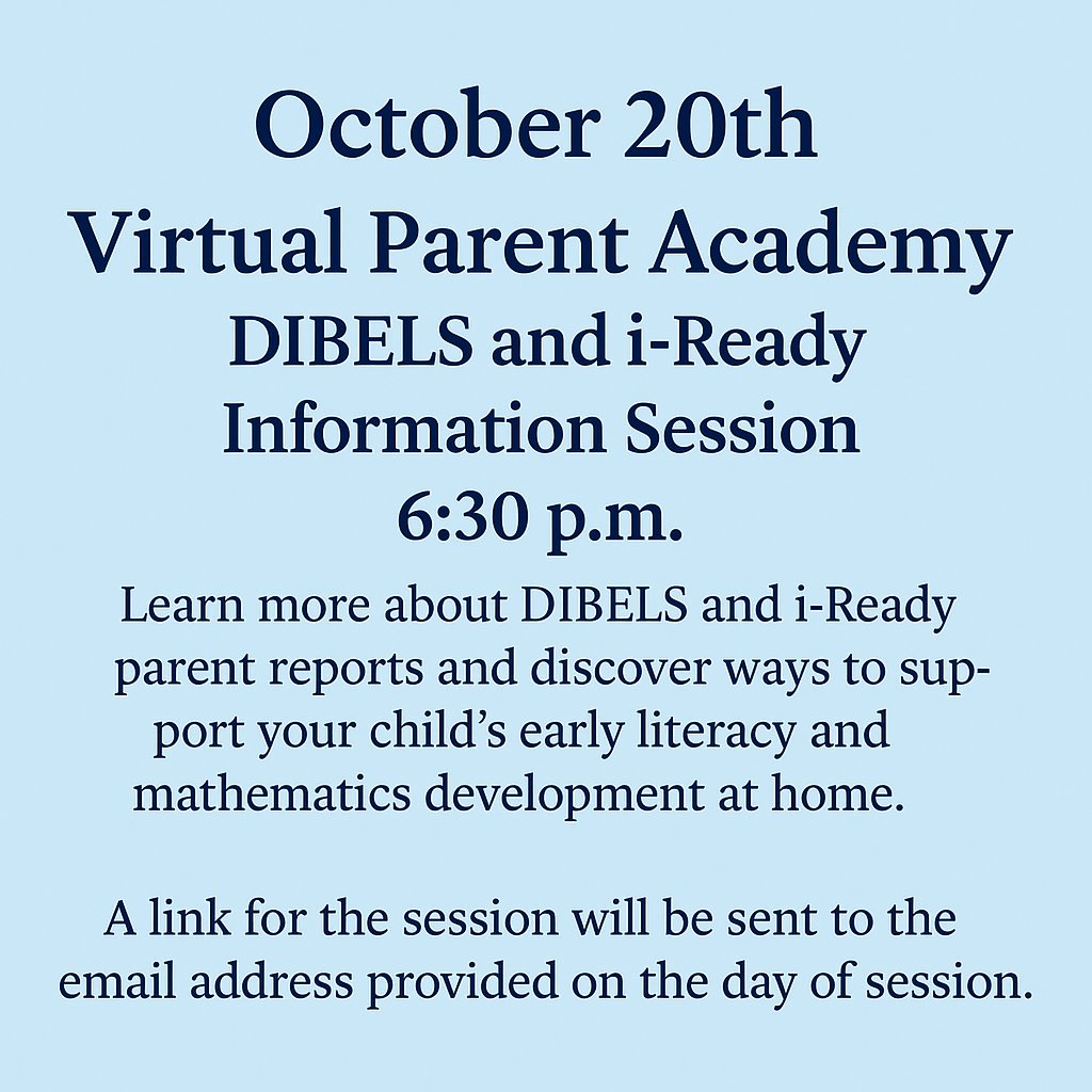 📢 Join us Oct. 20th at 6:30 p.m. for our Virtual Parent Academy on DIBELS &amp; i-Ready! Learn how to support your child’s literacy &amp; math at home. 💚💛
Register here 👉 forms.gle/MKo9b69WrGCAz2… <a href="/BTPSLearns/">BTPSLearns</a> <a href="/Brick_K12/">Brick Township Public Schools</a>