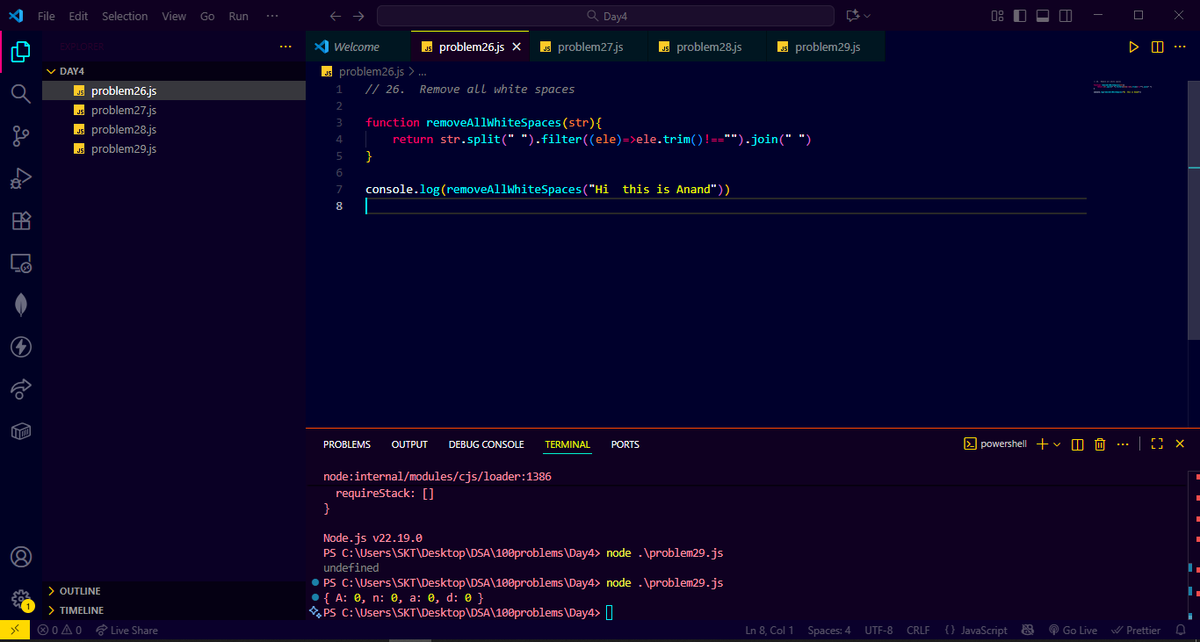 CoderAnand's tweet image. Day 27 of learning DSA 💻
Solved 4 string problems today! 🧩
Improving logic and problem-solving step by step 💪
#DSA #Coding #ProblemSolving #JavaScript #LeetCode #Codeforces