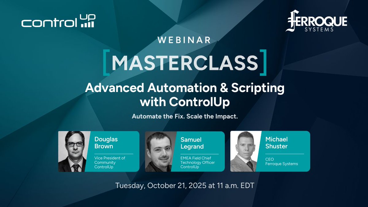 Join our final session in the ControlUp webinar series to explore how to leverage new automation and scripting tools to reduce manual workloads, respond to incidents in real time, and create a more scalable, self-healing EUC environment.

Register Now: ferrosys.co/44H5G9N