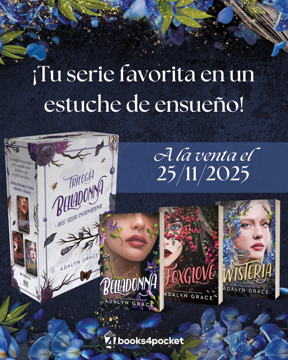 umbrieleditores's tweet image. ¡Tenemos una sorpresa que os va a encantar!🎁

A finales de este año llega el estuche de la trilogía «Belladonna», con las ediciones de bolsillo de #Belladonna, #Foxglove y #Wisteria de @AdalynGrace_.✨🥀💜

📅¡Disponible a partir del 25/11 en España!