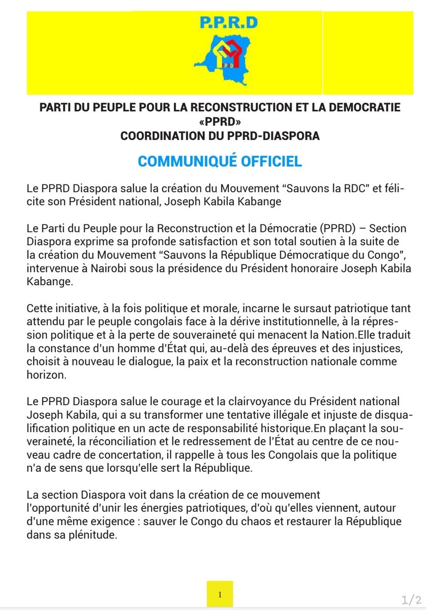 TressyMboma9's tweet image. #PPRD DIASPORA salue la création du mouvement « SAUVONS LA RDC #SRDC » et félicite son excellence #JosephKabila. #RDC