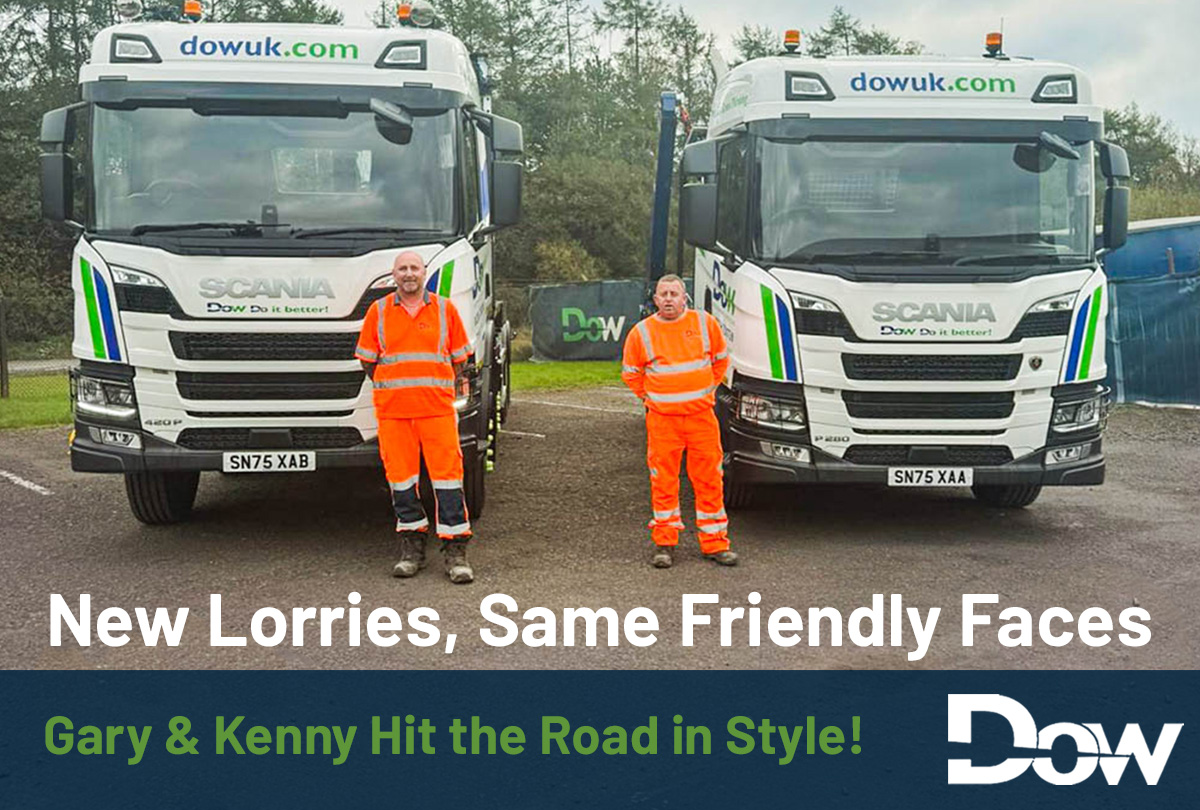 New wheels for two of our long-standing drivers! 🚛💚
Gary &amp; Kenny are hitting the road in our brand-new <a href="/DOWGroupUK/">DOW Group UK</a>  skip lorry and roll-on roll-off truck — helping us deliver faster, friendlier skip hire across #Cumbernauld, #Glasgow &amp; beyond.
👉dowuk.com/get-a-quote/