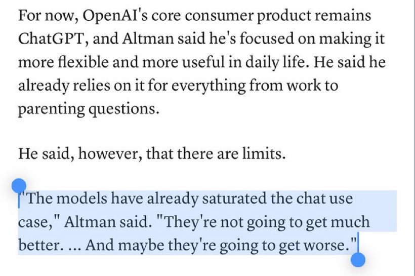 Neuralithic's tweet image. Crazy how you can say this when your whole mission is literally making the models betterโฆ muh AGI.
โTheyโre not going to get much betterโฆ And never theyโre going to get worseโ -Sam Altman