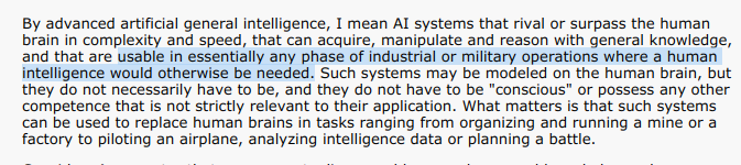 mgubrud's tweet image. Yo. I invented the term "artificial general intelligence" in 1997 and gave the first definition, the one that has stuck: a system "usable essentially anywhere a human intelligence would otherwise be needed."

Your definition is basically the same. Where's my cite?
+