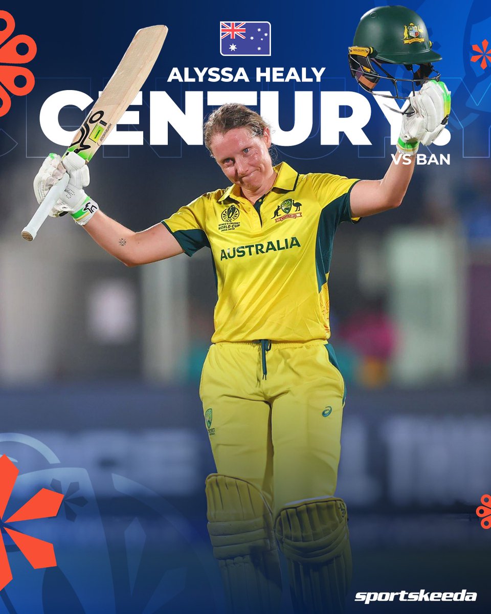 Sportskeeda's tweet image. Back-to-back World Cup hundreds for Alyssa Healy! 🔥
Australian captain Alyssa Healy scored her 7th ODI hundred off just 73 balls against Bangladesh while chasing 199 runs in Visakhapatnam. 💯
#Cricket #CWC #AUSvBAN #Sportskeeda